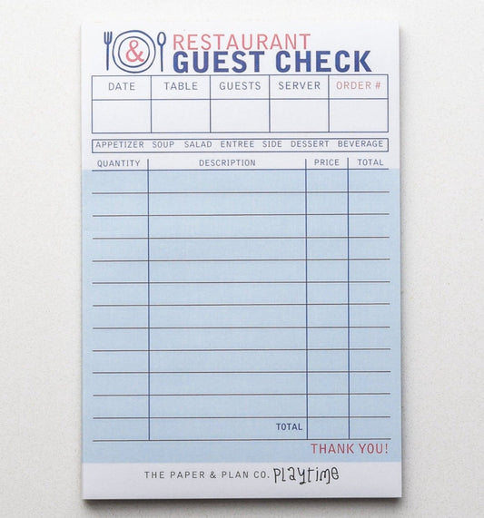 Restaurant Guest Check Play Pads