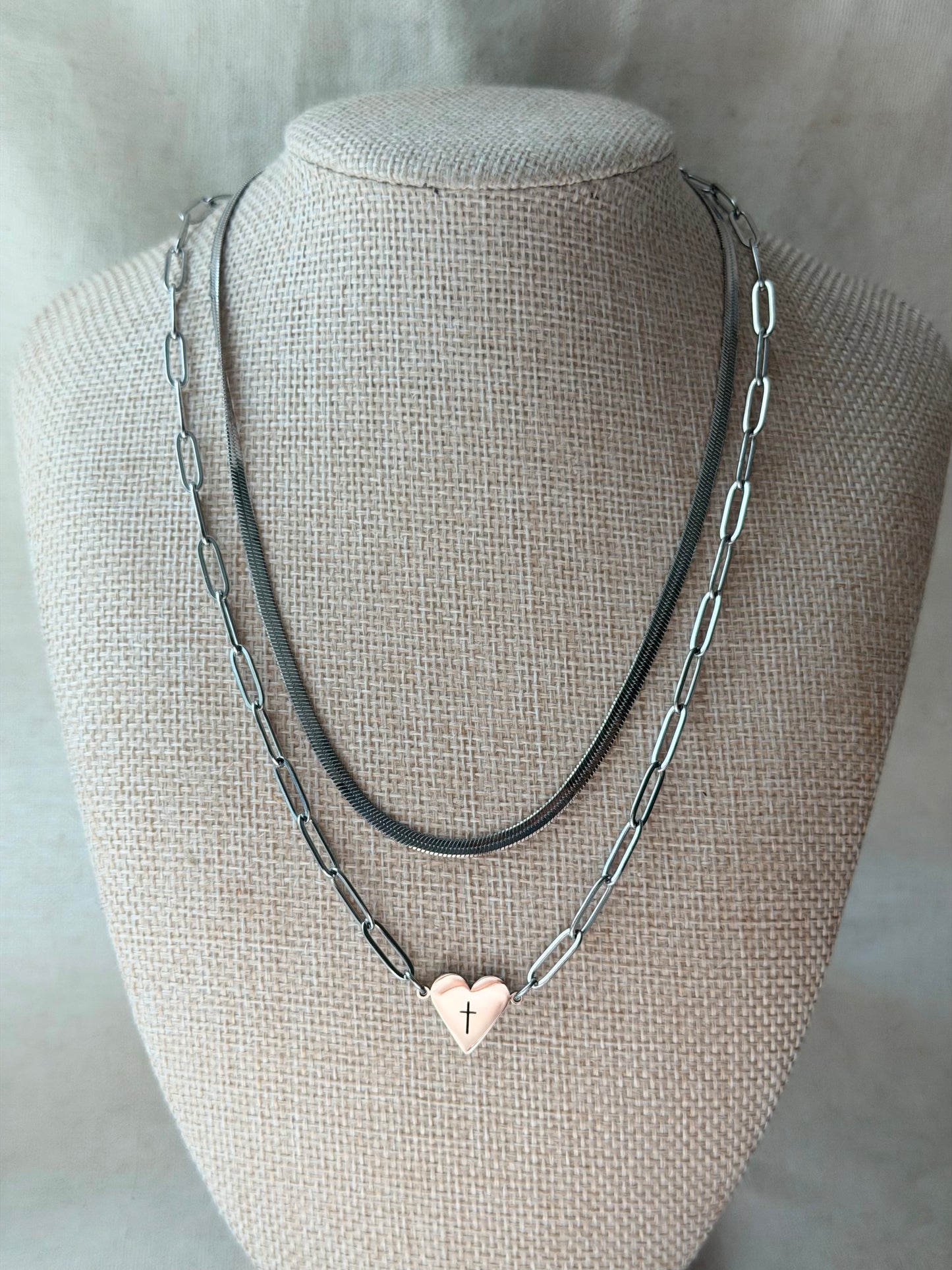 Disciple/Cross Paperclip Heart Necklace