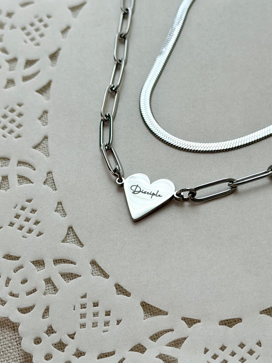 Disciple/Cross Paperclip Heart Necklace