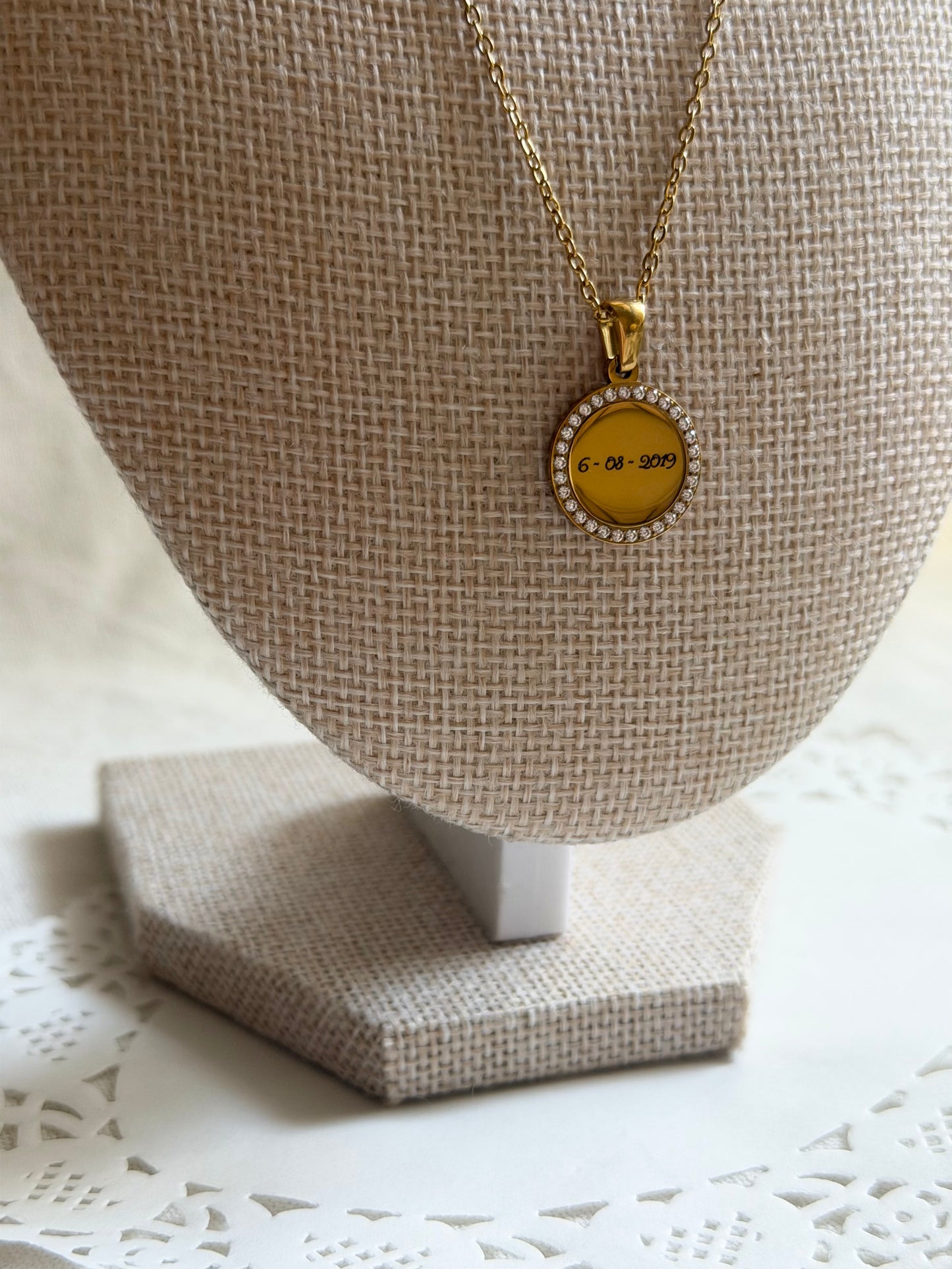 CZ Trim Circle Necklace - Personalization