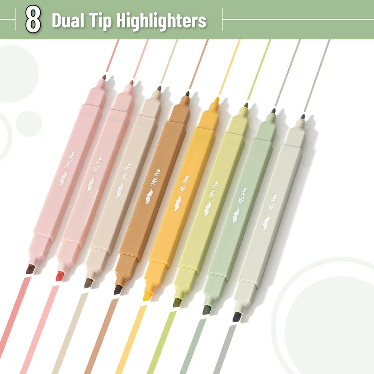 Dual Tip Aesthetic Highlighters, 8 pcs, Chisel & Fine Tips
