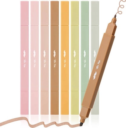 Dual Tip Aesthetic Highlighters, 8 pcs, Chisel & Fine Tips