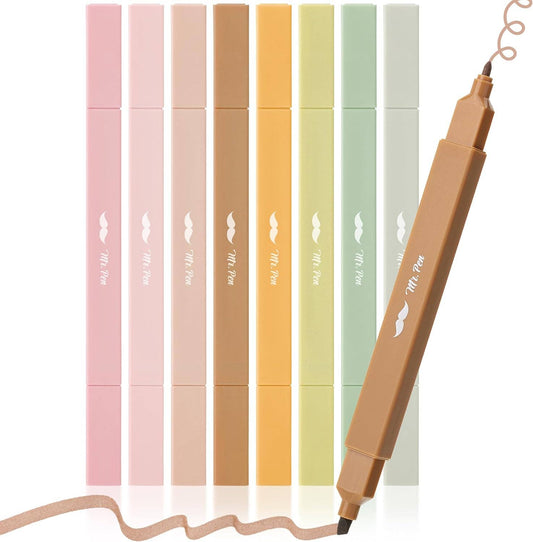 Dual Tip Aesthetic Highlighters, 8 pcs, Chisel & Fine Tips