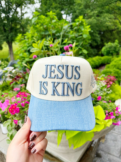 Jesus Clip Art (Denim) - Puff Trucker Hat