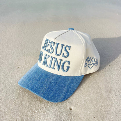 Jesus Clip Art (Denim) - Puff Trucker Hat