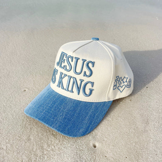 Jesus Clip Art (Denim) - Puff Trucker Hat