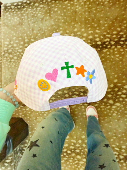 Jesus Loves You (Purple Gingham) - Puff Trucker Hat