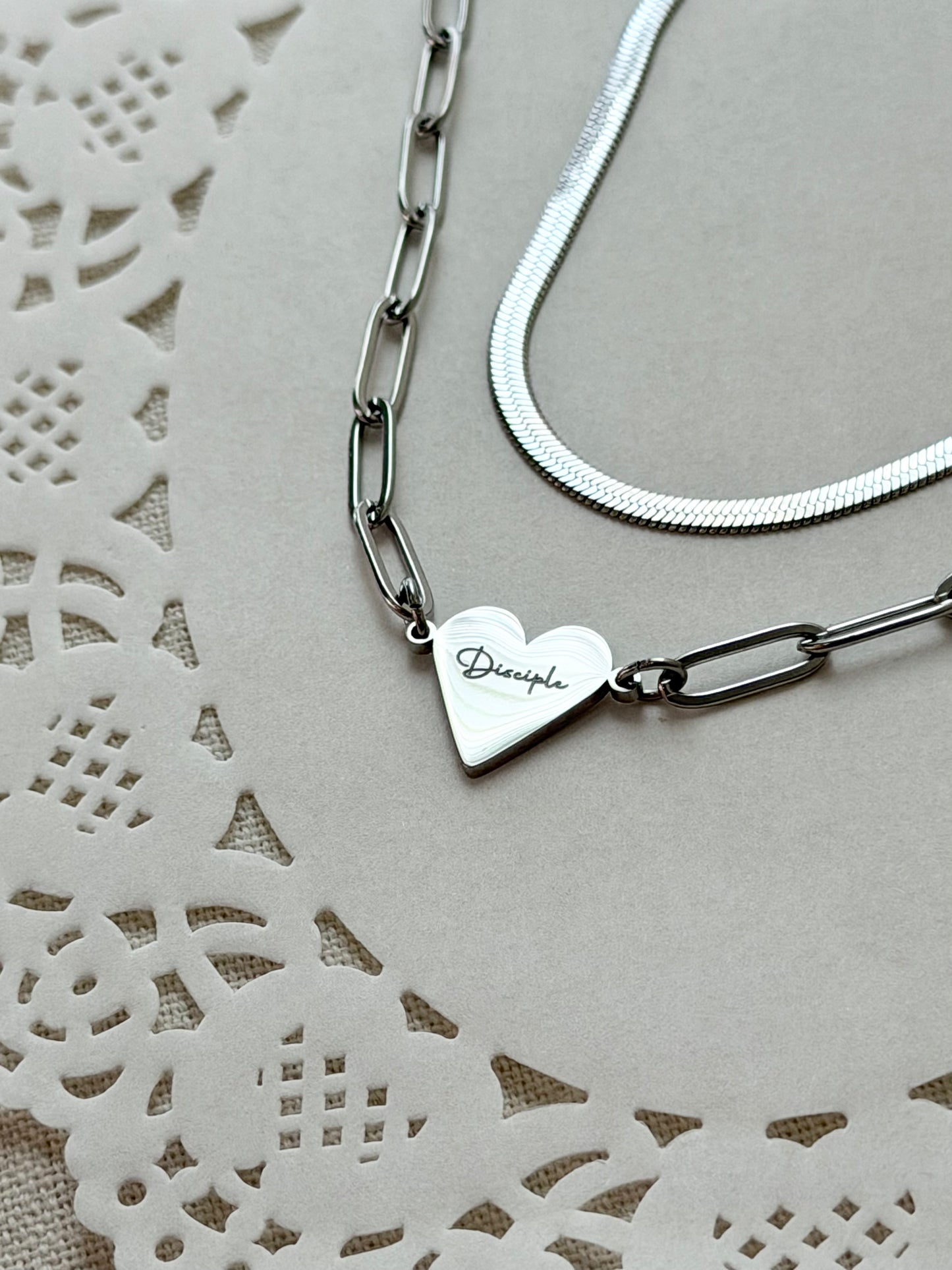 Disciple/Cross Paperclip Heart Necklace