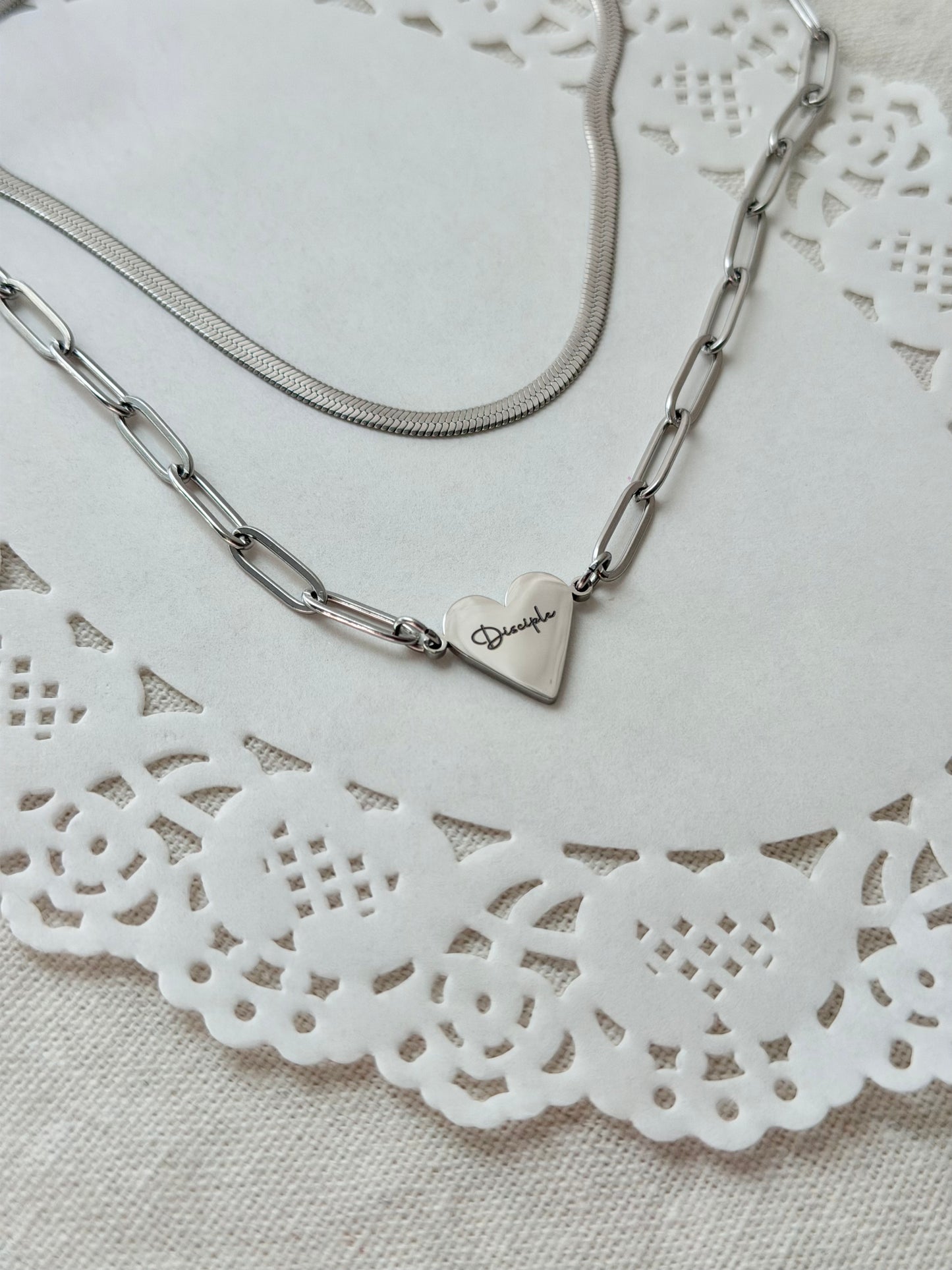 Disciple/Cross Paperclip Heart Necklace