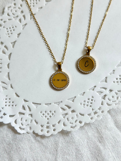 CZ Trim Circle Necklace - Personalization