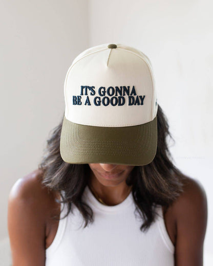 It's Gonna Be a Good Day Hat Olive Green & Navy