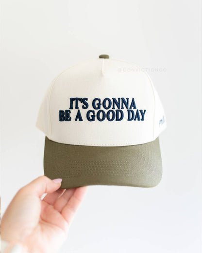 It's Gonna Be a Good Day Hat Olive Green & Navy