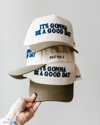 It's Gonna Be a Good Day Hat Olive Green & Navy